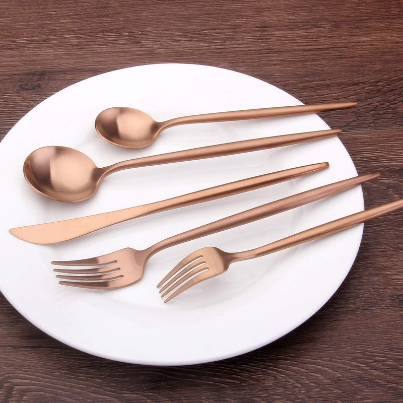 sharecook Matte Copper Silverware Set, SHARECOOK 20-Piece Stainless Steel Satin Finish Flatware Set Service for 4, Kitchen Utensil Set, Tableware Cutlery Set for Home and Restaurant - Image 4